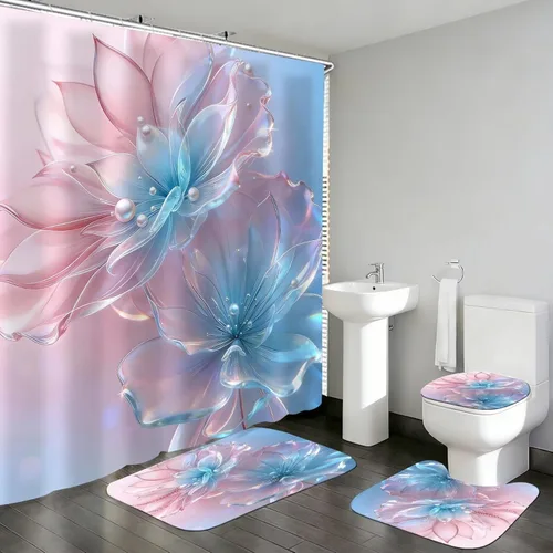 Miniatura 9 de DDQQ Juego de 4 Piezas de Cortina de Ducha de Labios Sexy para Mujeres con Lazo de Perlas, Juego de Decoración de Baño, Cortinas de Baño de Perfume