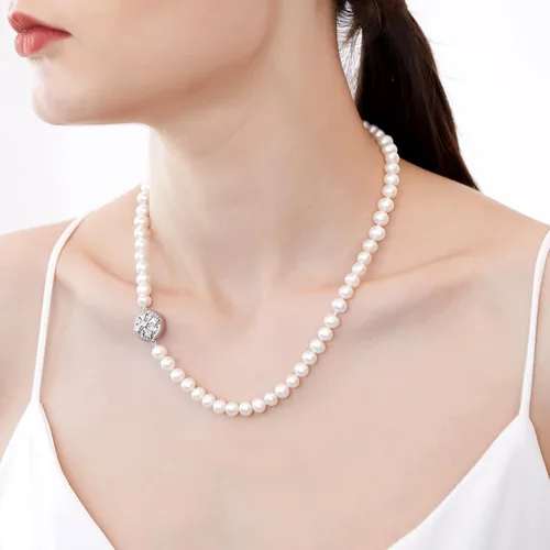 Miniatura 2 de Freshwater Cultured Pearl Necklaces for Women AAA 16"-18" Wedding Jewelry for Bride Mother Birthday Day Gift for Wife Mom Teen