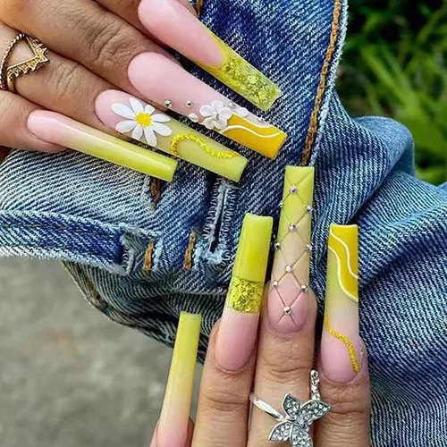 Miniatura 13 de Uñas postizas a presión tipo ataúd súper largas, 24 uñas postizas reutilizables de cobertura completa con pestañas adhesivas, uñas postizas