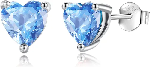 Vito Aretes de plata de ley 925 con piedra natal para mujer, circonita cúbica hipoalergénica, regalo de cumpleaños para mamá, esposa, hija, abuela