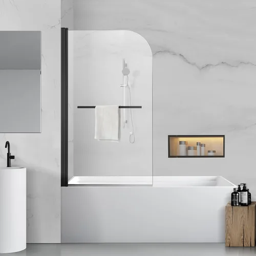 Puerta de ducha para bañera, puerta de cristal de ducha de baño, pantalla de ducha sin marco de 34 x 58 pulgadas con vidrio templado (0.236 Negro