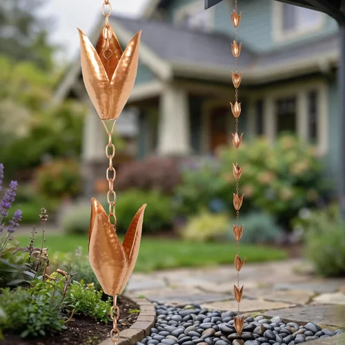 Miniatura 13 de Topadorn Cadena de lluvia para paraguas, canalón de metal decorativo de 72 pulgadas, desviador de agua resistente a la intemperie para jardín al