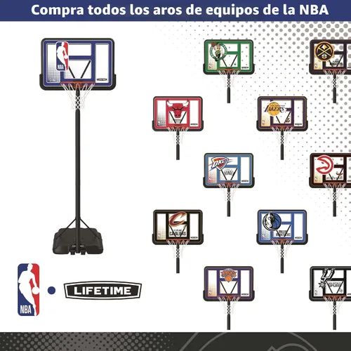 Miniatura 2 de Lifetime NBA League Edition - Aro de baloncesto portátil, altura ajustable de 7.5 a 10 pies, tablero de fusión inastillable de 44 pulgadas, base