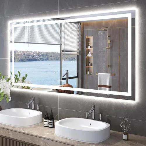 Miniatura 82 de Snowdool Espejo LED de baño, 32 x 32 pulgadas con luz frontal y retroiluminada, antivaho, espejo de tocador de baño para pared, función de memoria
