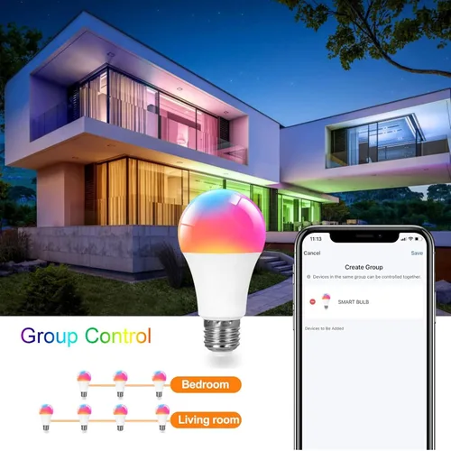 Miniatura 3 de Bombilla inteligente A19, 9 W, 900 lúmenes, RGB+CCT, 16 millones de colores vibrantes para bricolaje, sincronización de música a través de Tuya