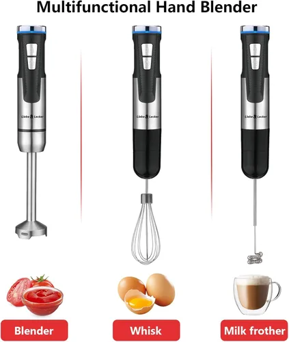 Miniatura 7 de Liebe&Lecker Batidora de inmersión inalámbrica, juego de licuadora de mano 3 en 1 con 8 velocidades, mezclador eléctrico recargable para batidos