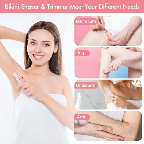 Miniatura 2 de AIBRIT PRO Recortadora eléctrica de bikini para mujer, 2 en 1, afeitadora de pelo púbico eléctrica, depiladora sin dolor, afeitadora de cuerpo, Rosa