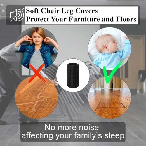 Miniatura 4 de 8 PCs Calcetines para Patas de Muebles - Calcetines Negros de Alta Elasticidad para Muebles, Protectores de Piso de Patas de Silla Tejidos, Juego