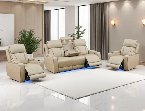 Miniatura 22 de Juego de Sofá Reclinable Eléctrico, Juego de Sofá y Sillón Reclinable de Cuero Negro, Juegos de Muebles de Sala de Estar, Sofá de Dos Plazas