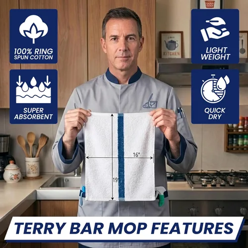 Miniatura 2 de Terry Bar Mop Blue Stripe [6 Pack - 16" x 19"] Blue Dish Towels for Kitchen, 100% Cotton, Reusable Dish Rags, Ultra Soft, Durable & Quick-Dry