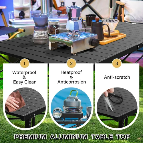Miniatura 6 de OUTSIDER Mesa de camping plegable con mesa enrollable de aluminio, mesa de playa portátil ligera con bolsa de transporte para cocinar al aire libre