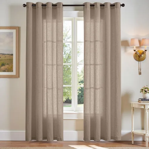 Miniatura 48 de jinchan Cortinas de 108 pulgadas Mezcla de Lino de Lino Semi Transparentes Filtrado de Luz y Resplandor Cortinas Extra Largas para Sala de Estar