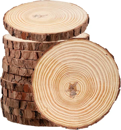 Miniatura 8 de JEUIHAU 6 piezas de rebanadas de madera natural sin terminar de 8 a 10 pulgadas, discos redondos de madera para corteza de árbol, círculos de madera