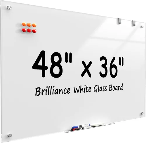 Miniatura 14 de MaxGear Pizarra blanca de vidrio montada en la pared, pizarra magnética de borrado en seco, vidrio templado, respaldo de acero, superficie lisa