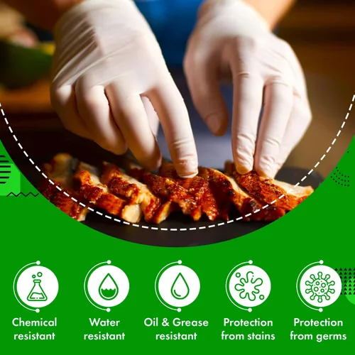 Miniatura 5 de Guantes de látex sin talco Green Direct, desechables, para servir, cocinar o limpiar, S, Natural
