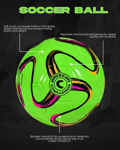 Miniatura 3 de American Challenge Brasilia - Balón de fútbol – Tamaños 5, 4, 3 y 2 – Balón de fútbol de entrenamiento para jóvenes y adultos para práctica
