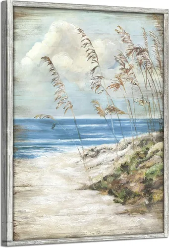 Miniatura 17 de Arte de pared enmarcado costero abstracto, imagen de silla de playa, pintura moderna del océano, impresiones de paisaje marino relajante, decoración
