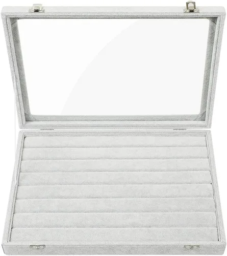 Miniatura 2 de Stylifing Organizador de aretes de anillo con tapa transparente de 7 ranuras, bandeja de joyería, organizador de cajones con cerradura para novia