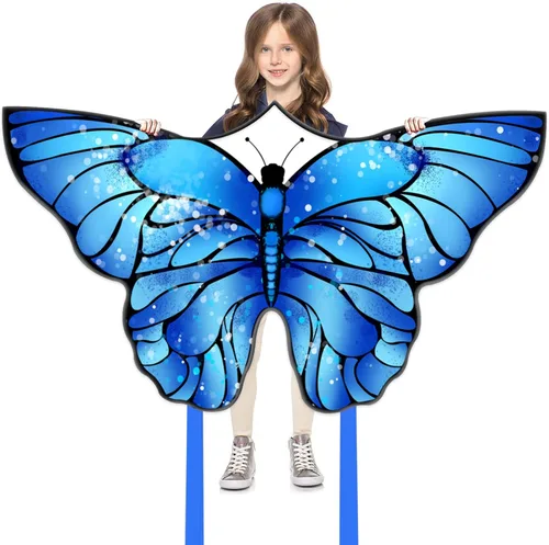 Cometas de mariposa para niños y adultos, fácil de volar, cometa grande de una sola línea para niños y niñas, cometa de playa de 55 x 28 pulgadas