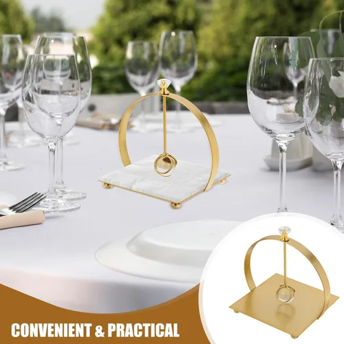 Miniatura 9 de Healifty Metal Paper Napkin Holder for Dining Table with Weighted Arm, Rustic Arc-shaped Tissue Dispenser in Gold Finish, Kitchen and Restaurant