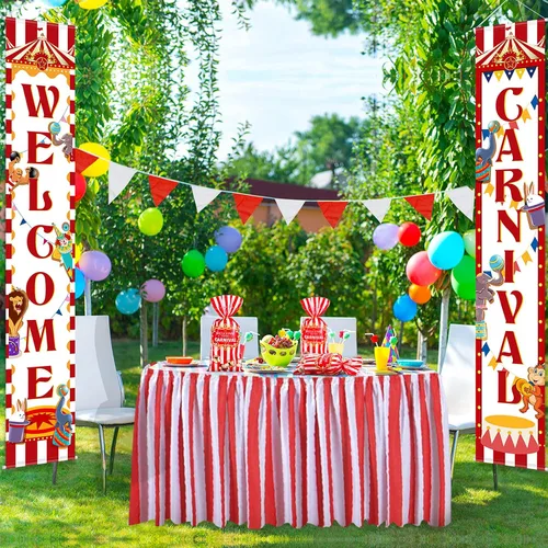 Miniatura 5 de Epakh Paquete de 200 bolsas de dulces de carnaval, con temática de circo, bolsas de plástico para fiestas con patrón de palomitas de maíz y lazos