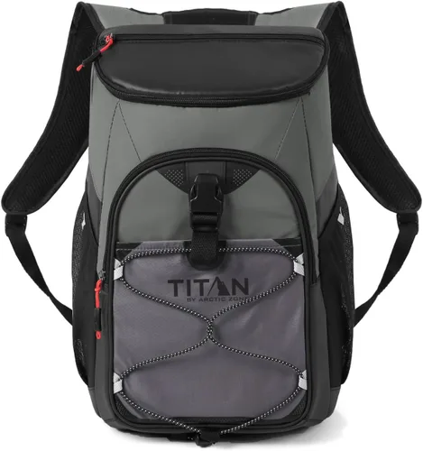 Titan by Arctic Zone Backpack Cooler, Insulated Soft Sided Bag with Leak Proof Lining and Padded Straps, for Lunch, Picnic, and Travel, 24 Can Gris