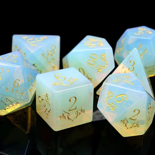 Miniatura 18 de Haxtec - Juego de dados de piedras preciosas de labradorita y piedra lunar, dados poliédricos DND con estuche premium compatible con juegos de mesa