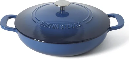 Miniatura 8 de Martha Stewart Gatwick Enameled Cast Iron Braiser with Lid, 3.5-Quart Braiser Pan for Stovetop & Oven, Cast Iron Braising Pan, Blue