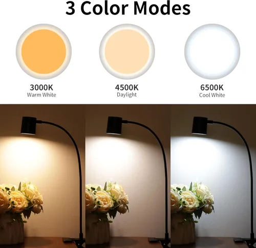 Miniatura 2 de Lámpara de escritorio Dott Arts, luz con clip USB, luces de libro para leer por la noche, 3 modos de color, 10 niveles de brillo, luz de lectura LED