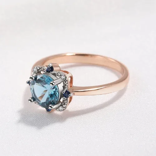 Miniatura 4 de Anillo de topacio chapado en plata de ley 925 para mujer, anillo de compromiso y boda de topacio azul