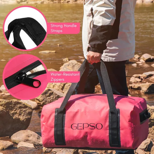 Miniatura 5 de Bolsa de lona impermeable de 50 litros Bolsa seca resistente con parte superior con cremallera, bolsillos interiores y asas reforzadas Bolsa