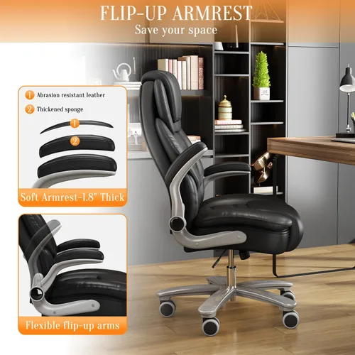 Miniatura 5 de Silla de oficina ejecutiva, sillas de oficina grandes y altas para personas pesadas, asiento ancho de 400 libras, silla de oficina de cuero