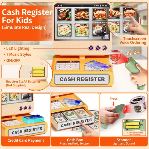 Miniatura 2 de Pupu Pig Play Food Store Juguetes para niños, tienda de comestibles de juego de simulación con caja registradora para niños con pedido de voz