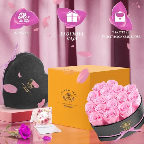 Miniatura 5 de Impouo Caja de 16 piezas con forma de corazón Forever Flowers - Rosas preservadas, regalos de cumpleaños para mujeres, regalo de flores Prime, San