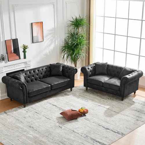 Miniatura 8 de Sofá de dos plazas con tapicería de cuero aireado y acolchado, sofá de brazo enrollado con 2 almohadas, decoración para sala de estar, apartamento