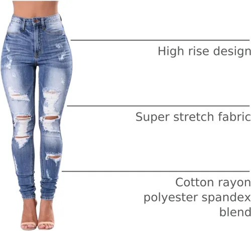 Miniatura 46 de KUNMI - Pantalones de mezclilla clásicos de cintura alta para mujer, elásticos, con efecto de levantamiento de glúteos, ajustados