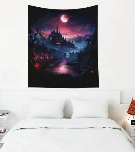 Miniatura 45 de EMMTEEY Tapiz de pared con bosque - Árbol de pino verde y niebla, arte de pared natural, 80x60 pulgadas, tapiz grande de estilo bohemio para sala