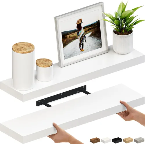 Miniatura 30 de Ballucci - Estantes flotantes, juego de estantes de pared de madera de 36" con soportes invisibles para baño, sala de estar, dormitorio, cocina