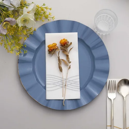 Miniatura 156 de Tableclothsfactory Paquete de 10 platos redondos de plástico negro de 6 pulgadas para ensalada de postre, platos desechables con borde ondulado