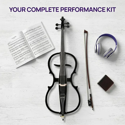 Miniatura 7 de Violonchelo eléctrico 4/4 de tamaño completo con bolsa ligera para violonchelo, auriculares, arco, puente, colofonia, violonchelo para adultos