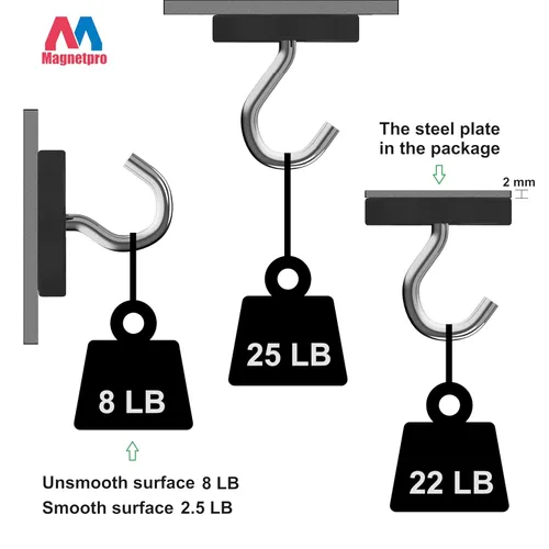Miniatura 5 de Magnetpro 12 imanes de neodimio, fuerza de 25 libras, tamaño 0.79 x 0.28 pulgadas, cápsula de acero, imanes negros con contrapartes y tornillos