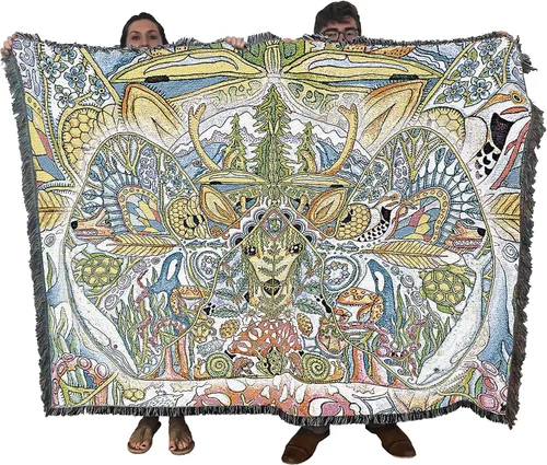 Miniatura 34 de Pure Country Weavers Sue Coccia - Manta de ovejas de cuerno grande, tótem de espíritus animales, manta de regalo tejida de algodón, fabricada