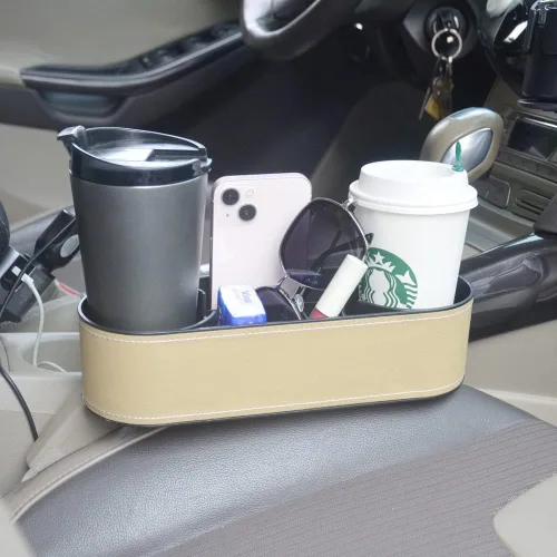 Miniatura 2 de Organizador Expansor de Portavasos para Auto, Organizador Multifuncional de Portavasos con Cubierta de Piel Sintética, Caja de Almacenamiento