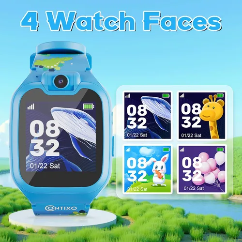 Miniatura 7 de Contixo KW01 - Relojes inteligentes para niños, color azul, pantalla táctil HD de 1.54 pulgadas, juguete educativo con juegos, cámara, grabadora