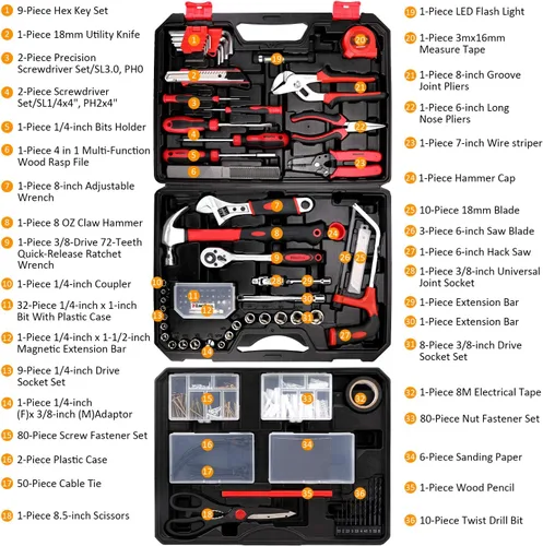 Miniatura 2 de KingTool Kit de herramientas de reparación del hogar de 325 piezas, juego de herramientas de reparación general de hogar/automóvil, caja