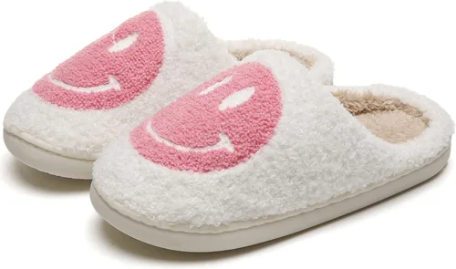 PLMOKN Slippers for women indoor and outdoor men open toe fluffy cute smile face slippers