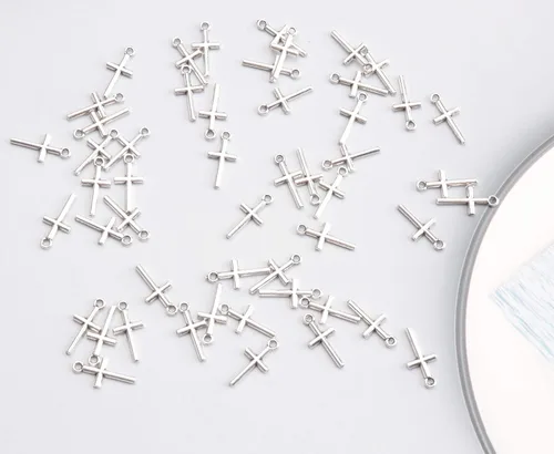 Miniatura 4 de 50 piezas de dije de cruz de metal religioso, plata antigua, vintage, mini cuentas para hacer joyas, accesorios, aretes, pulsera, collar, llavero