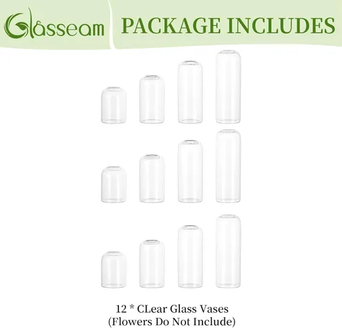 Miniatura 8 de Glasseam Jarrón de cristal para centros de mesa: 12 piezas pequeño florero a granel para un solo ramo de rosas, modernos centros de mesa