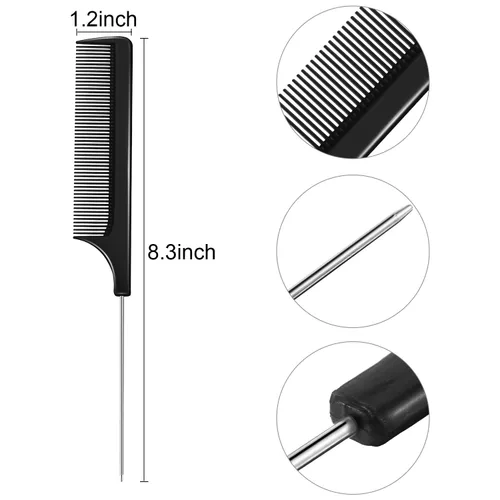 Miniatura 2 de Boao Peine de cola de rata de metal, 16 piezas a granel para separar, trenzar, cabello para mujeres, pasador de acero de lámina de dientes finos