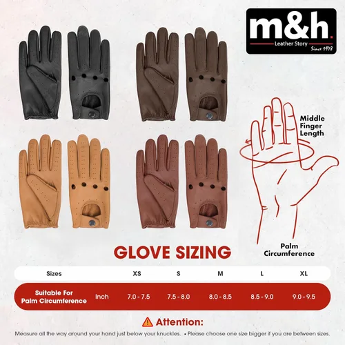 Miniatura 7 de M&H Since 1978 Guantes de conducción para hombre - Guantes de cuero para hombre - Guantes de conducción de automóviles - Guantes de conducción
